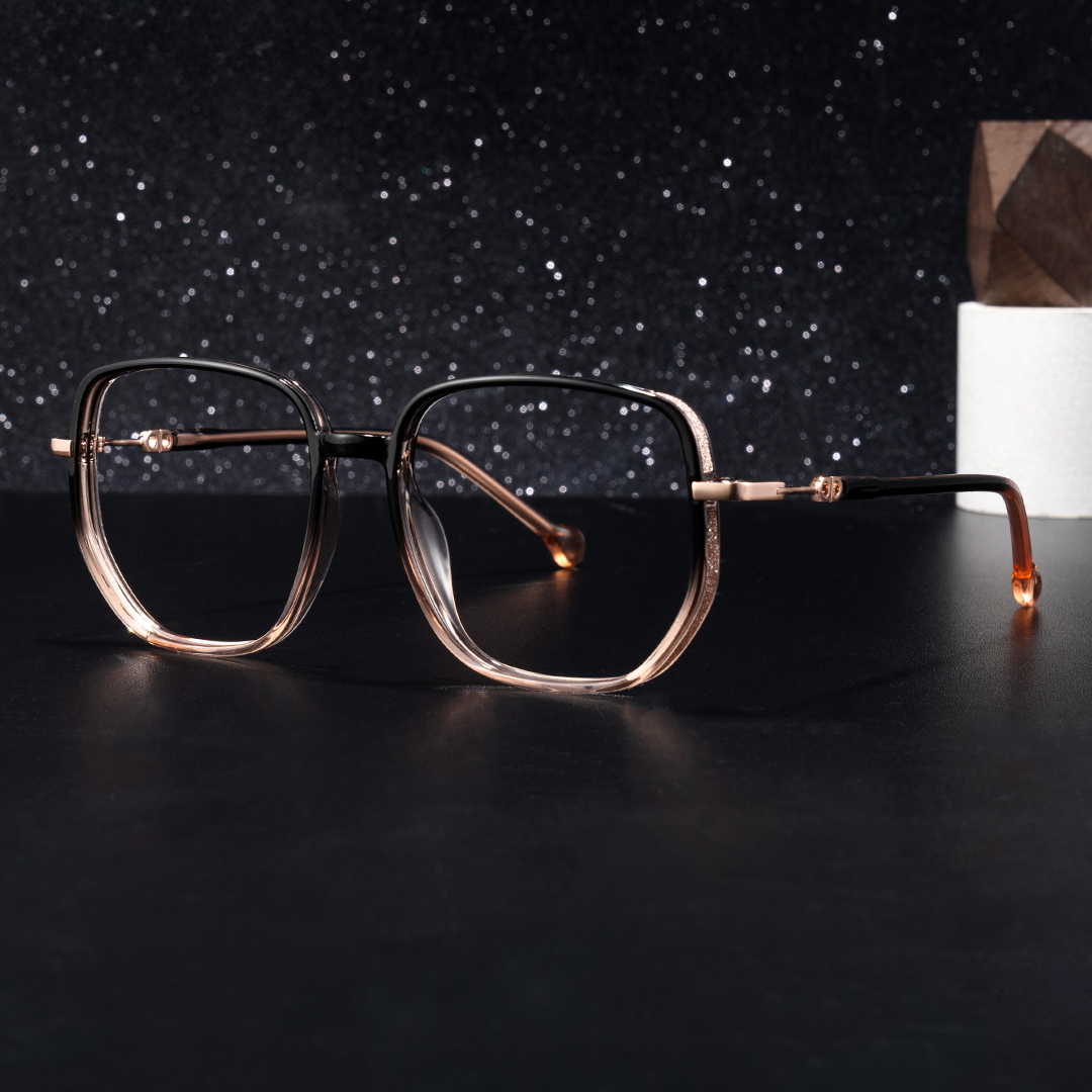 Joana Black and Champagne Glasses in Geometric Wide Frame Design0