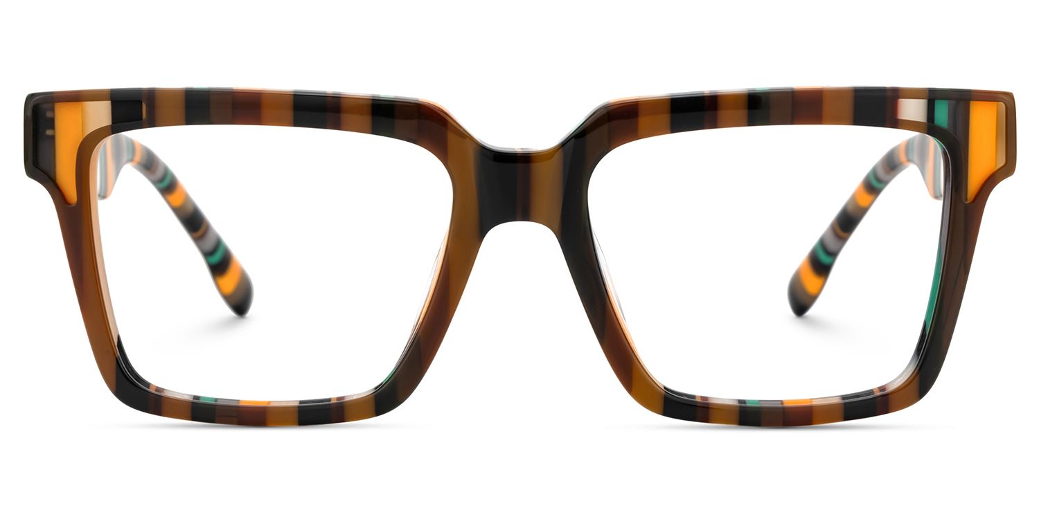 Brown Stripe Square Acetate Glasses0