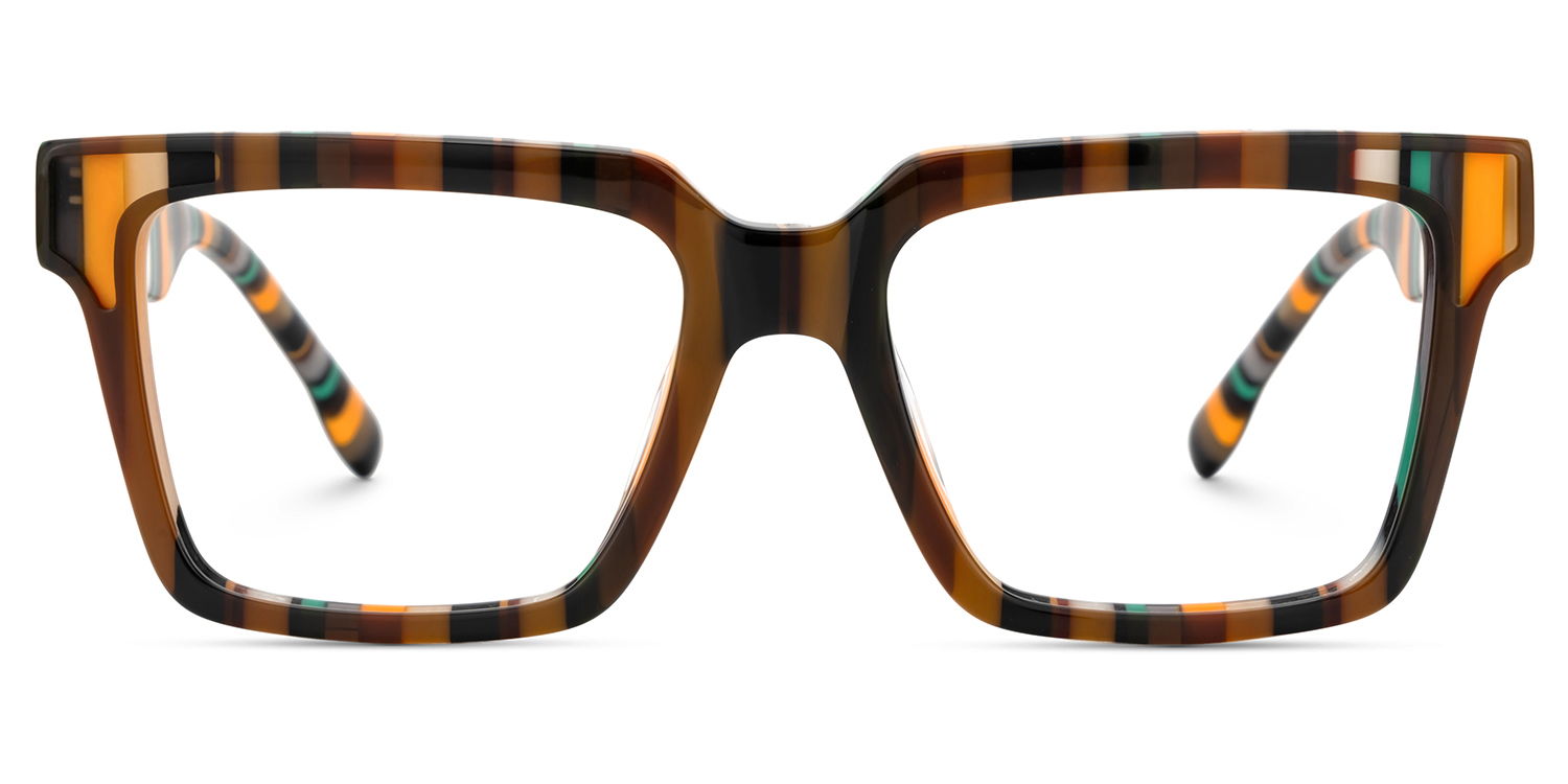 Brown Stripe Square Acetate Glasses0