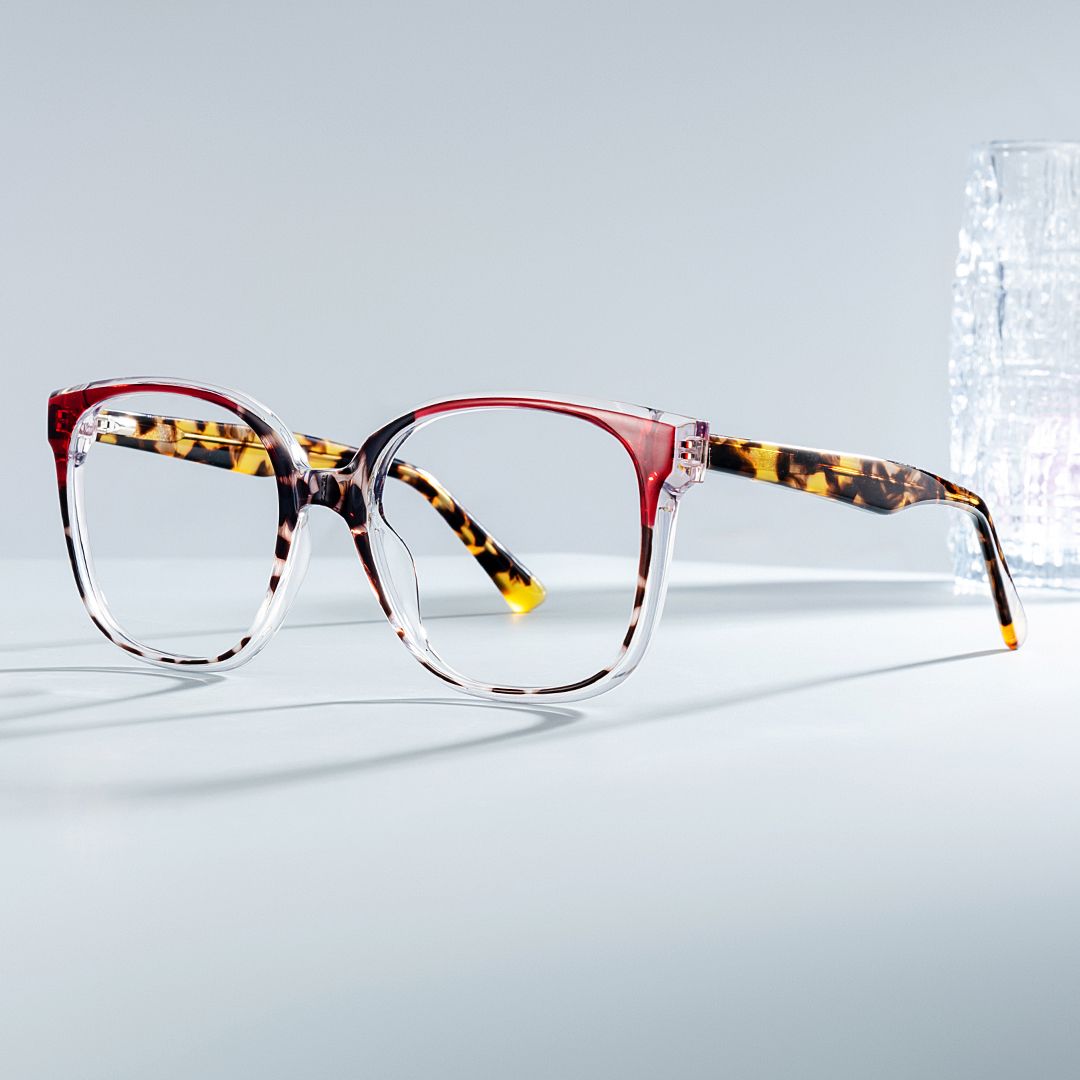 Square Tortoise Eyeglasses With Red Color Matching1