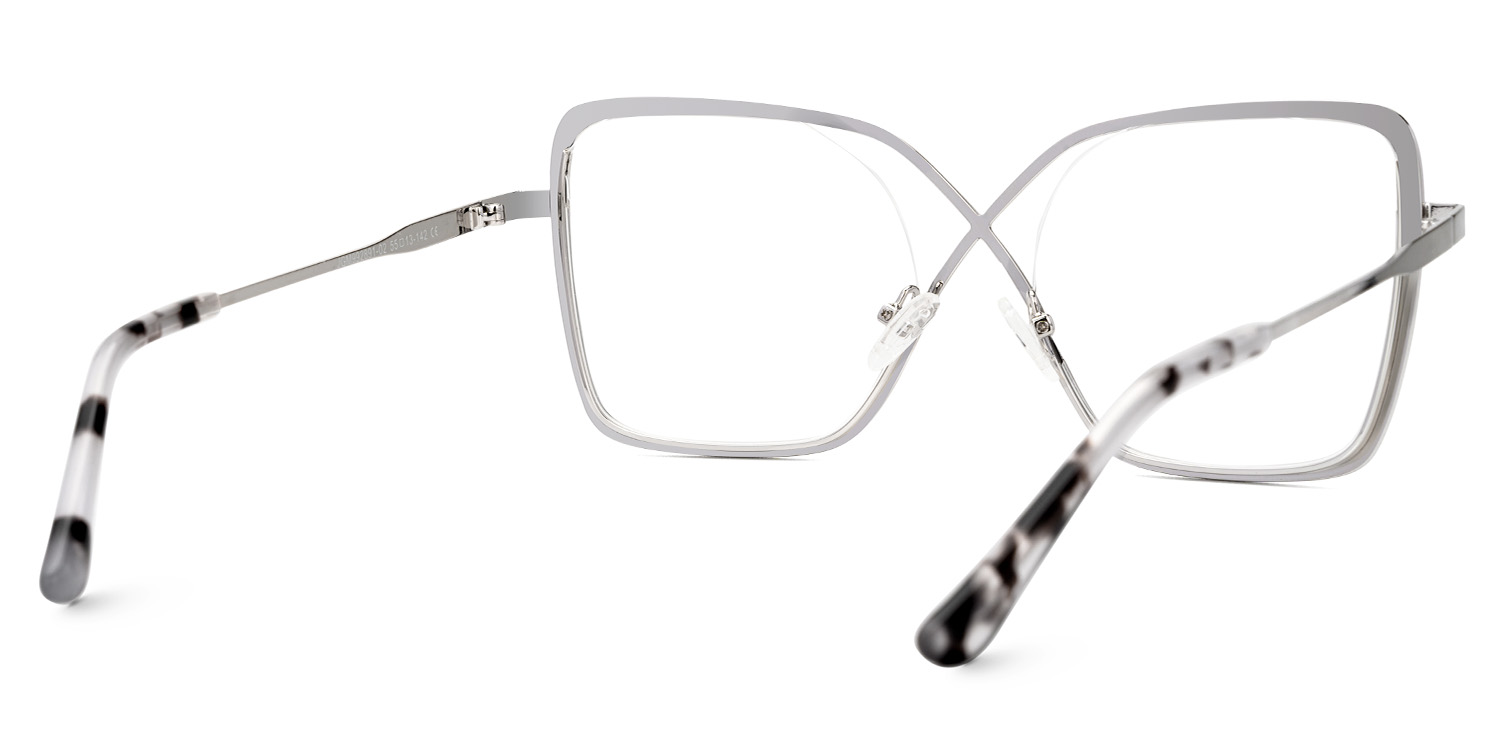 Racquel Silver Metal Glasses Frames in Square Semi-Rimless  | ZEELOOL Canada3