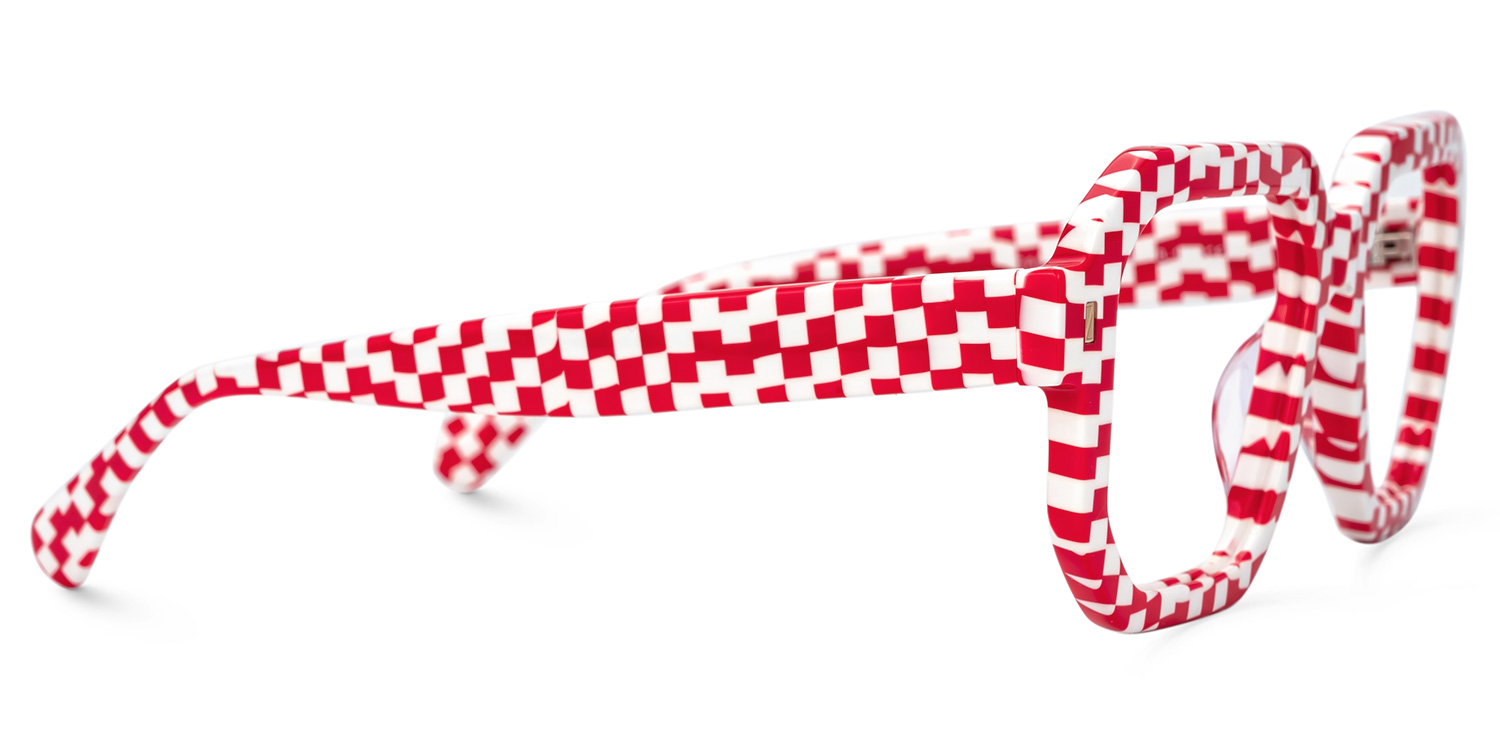 Joeann Geometric Red Checkered Glasses2
