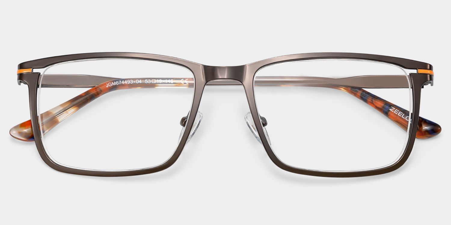 Rectangle Brown Eyeglasses- Roxana Metal Frame Glasses1