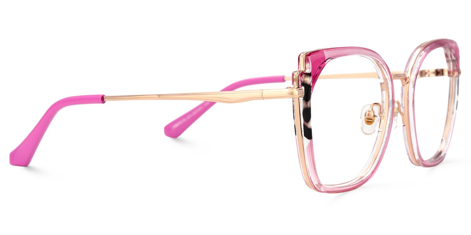 Pink Metal Frame Glasses With Wide Size For Women3