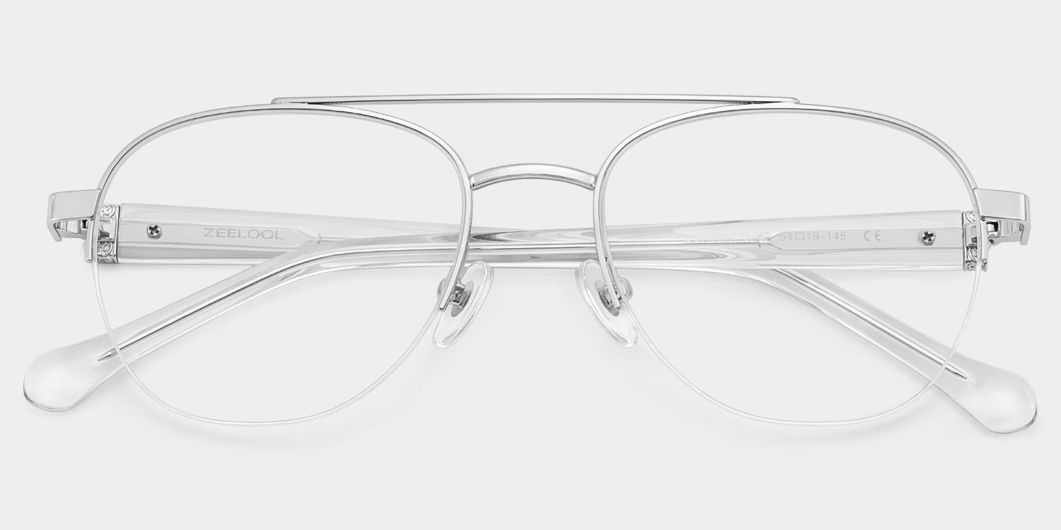 Emily Silver Frame Glasses with Aviator Frame Online | ZEELOOL1