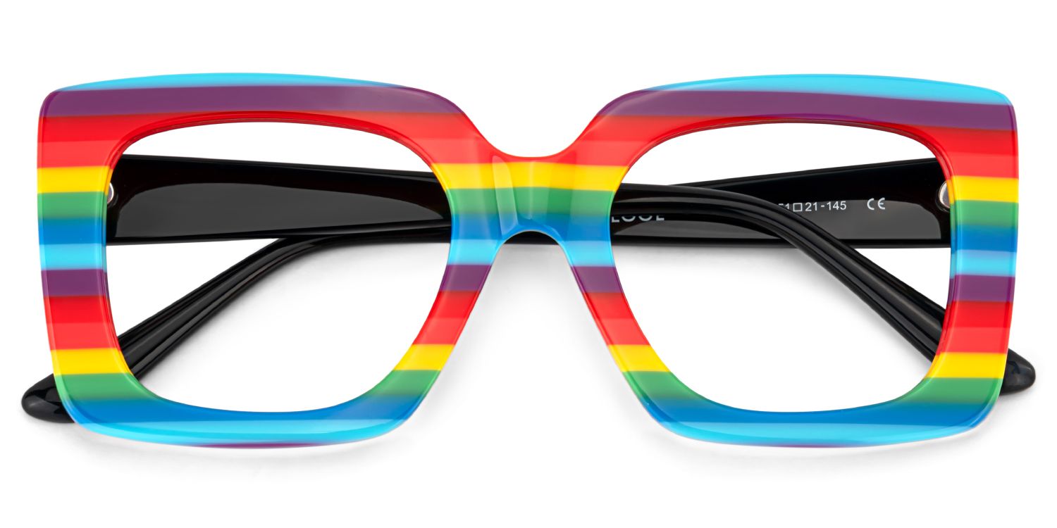 Dianna Rainbow Rectangle Thick Frame Glasses | ZEELOOL Canada2