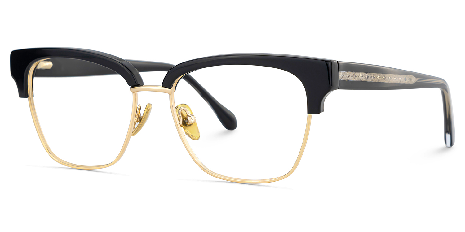 Browline Black Gold Eyeglasses- Ellis Mixed Frame Glasses2