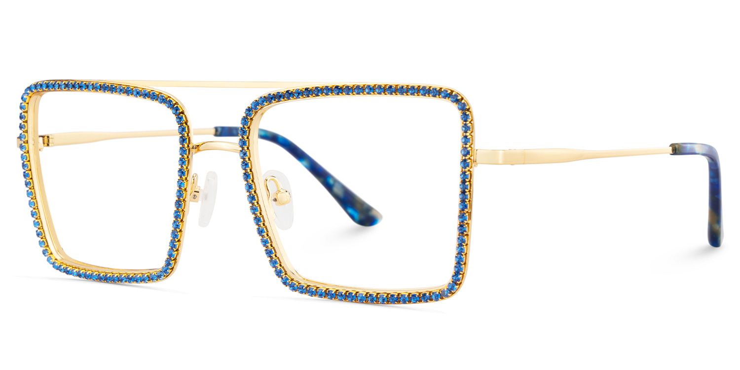 Diva Glasses, Blue Diamond and Golden Metal  Eyeglasses3