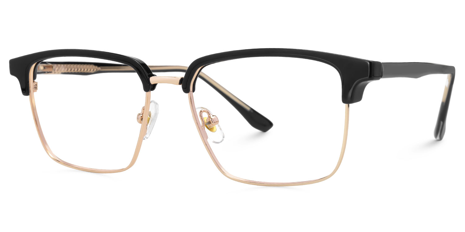 Adjustable Nose Pads Booker Eyeglasses, Booker Black-Gold Glasses -Zeelool3