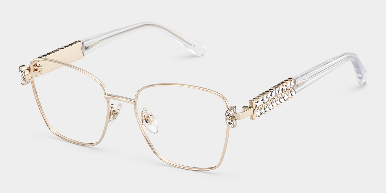 Rectangle Light Gold Eyeglasses- Ellie Metal Frame Glasses2