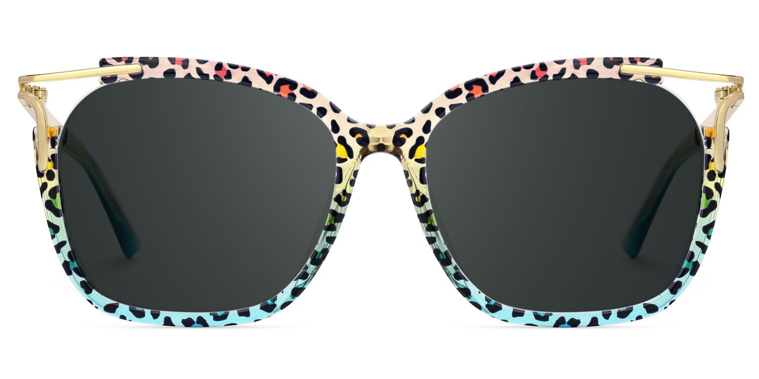 Sidibe Square Blue Leopard Semi Rim Sunglasses | ZEELOOL CA0