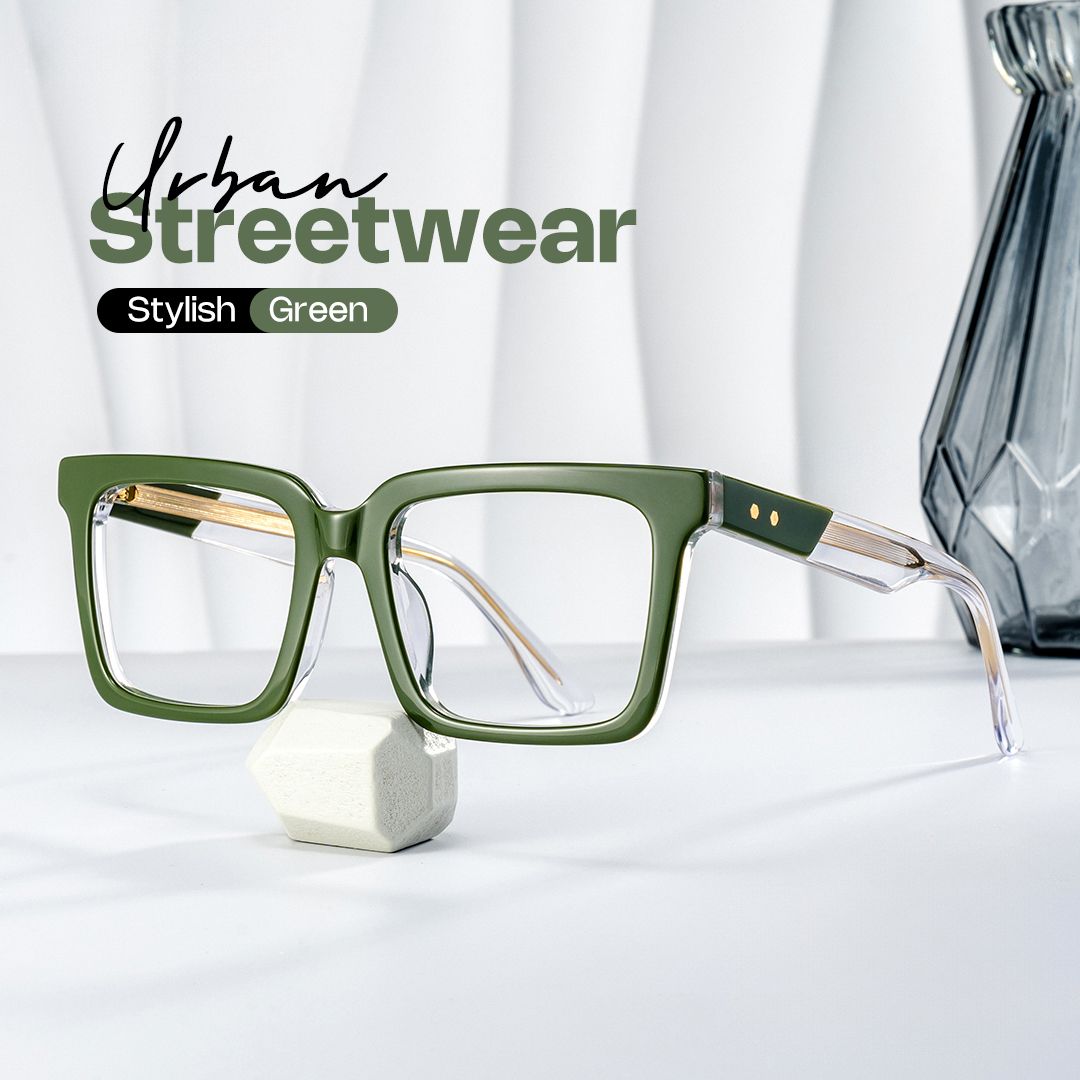 Green Square Frame Glasses - Hattie on Sale | ZEELOOL Canada0