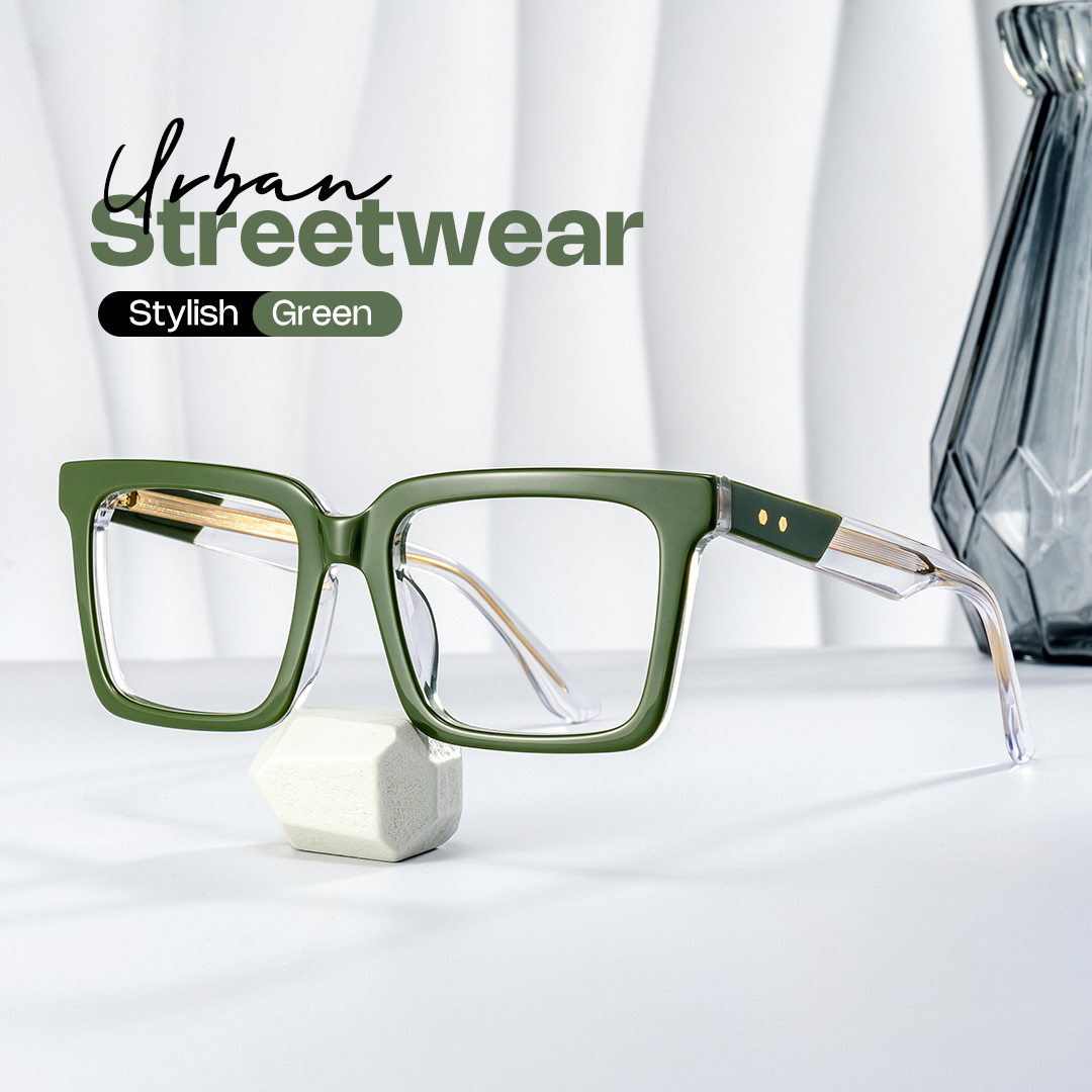 Hattie Rectangle Green Glasses