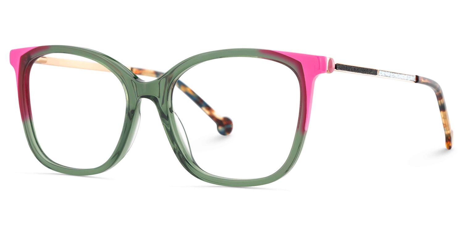 Nico Eyeglasses in Square Green Pink Frame | ZEELOOL Canada3