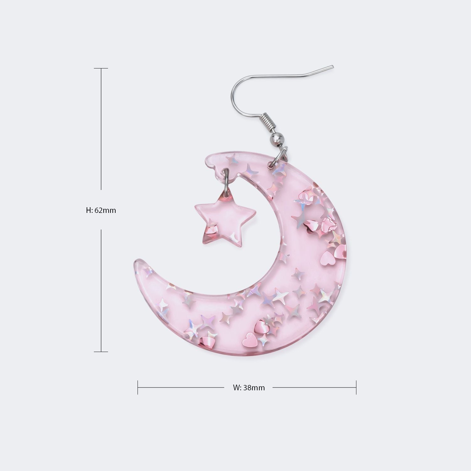 Pink Clear Moon Earrings with Sparkling Stars2