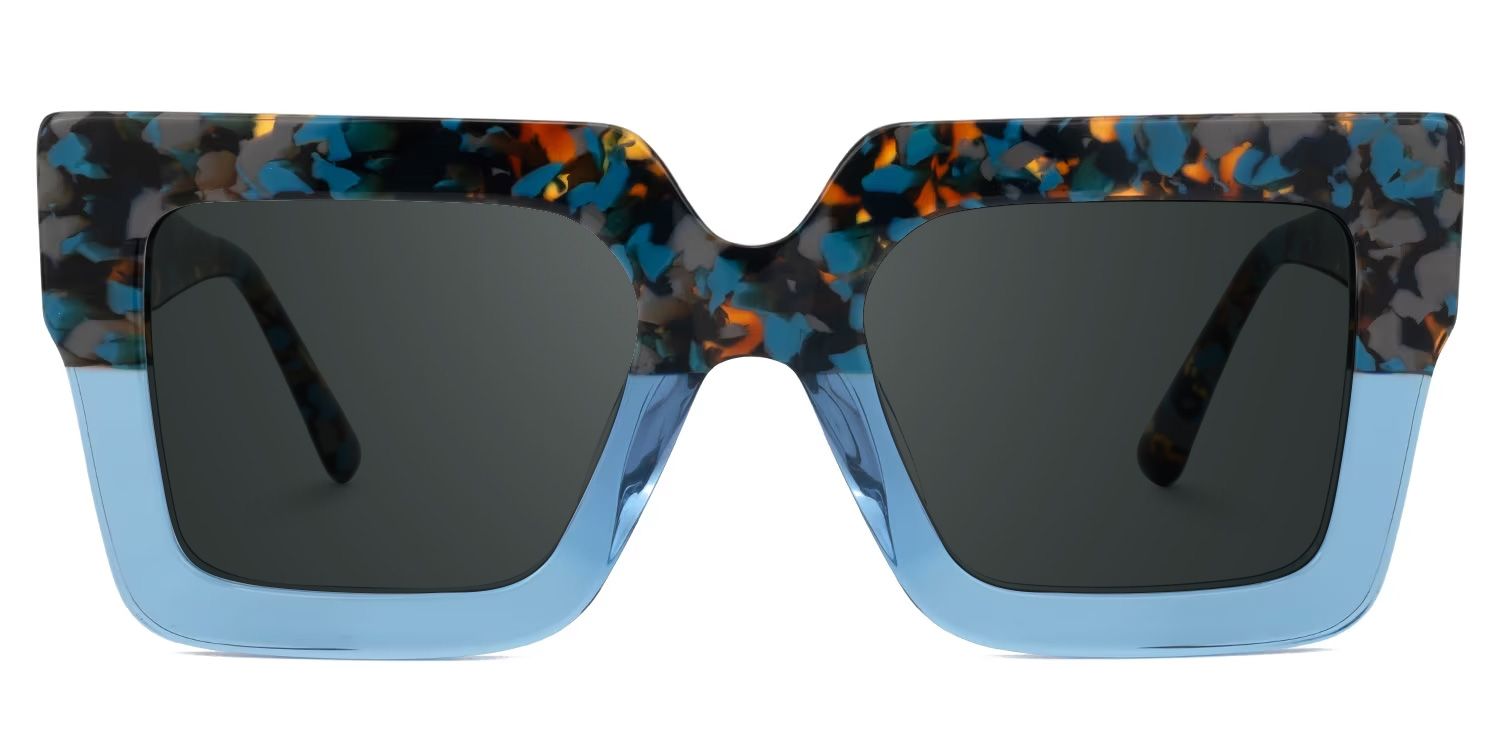 Brandon Blue Square Sunglasses with Chunky Acetate Frames0