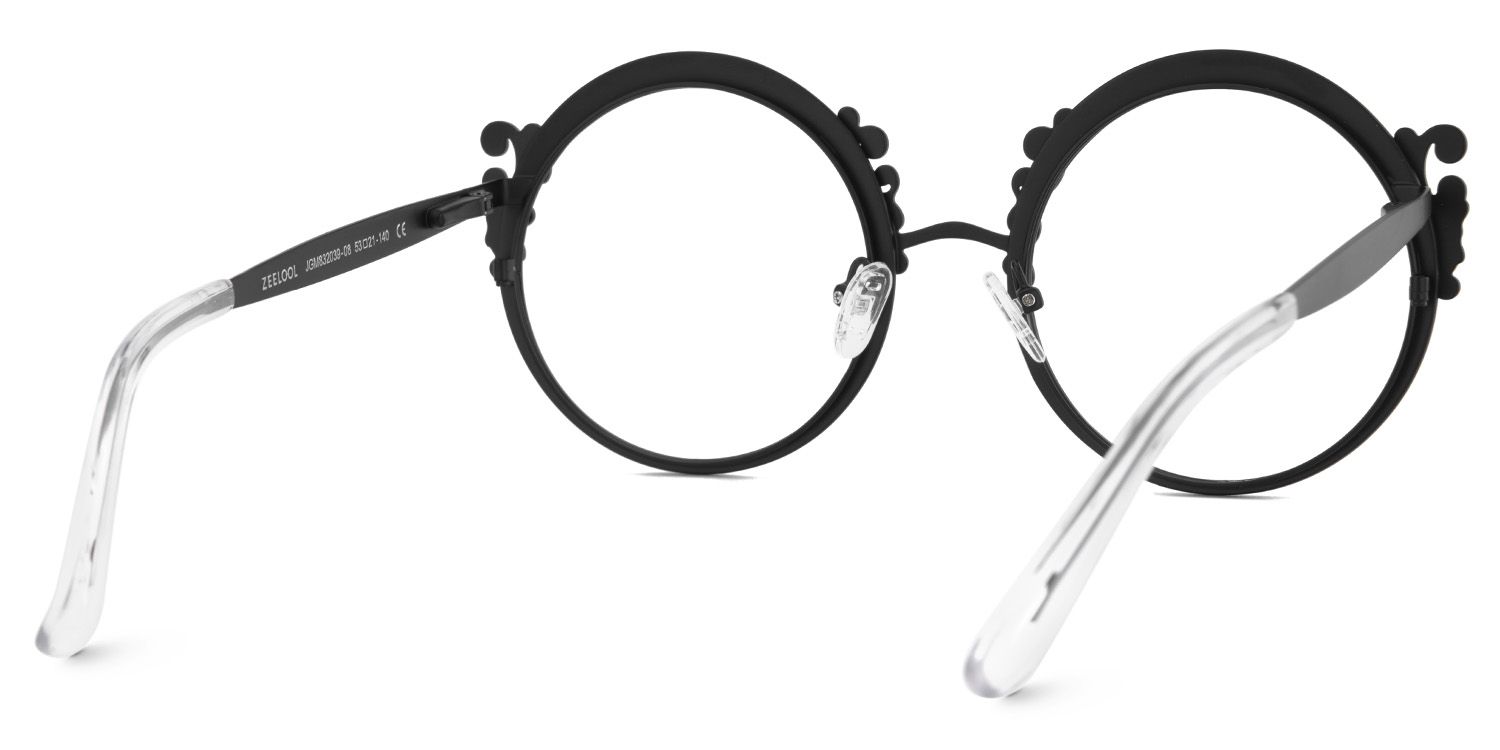 Black Retro Round Glasses With Carved Floral Pattern4