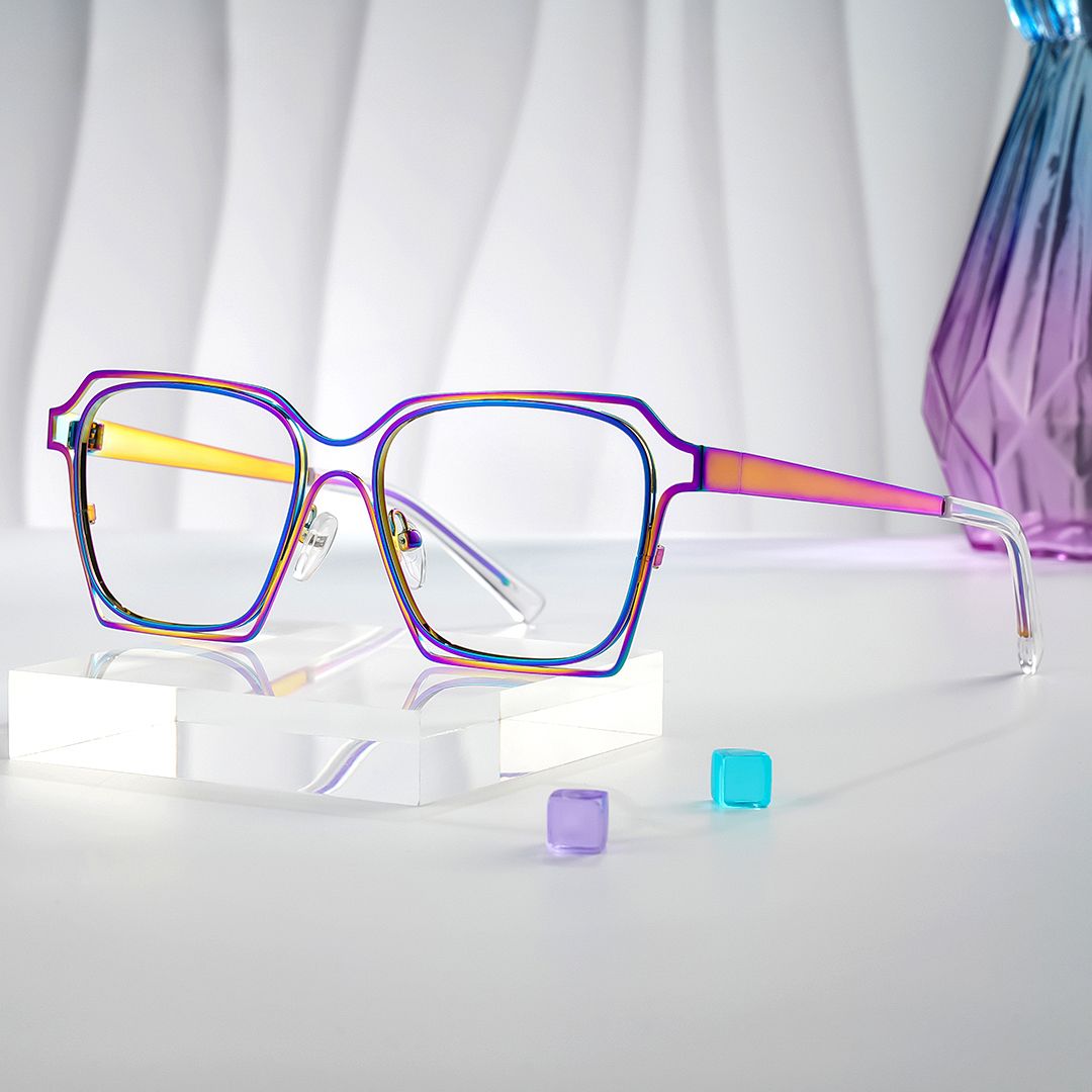 Foday Iridescent Frame Prescription Glasses with Geometric Shape0