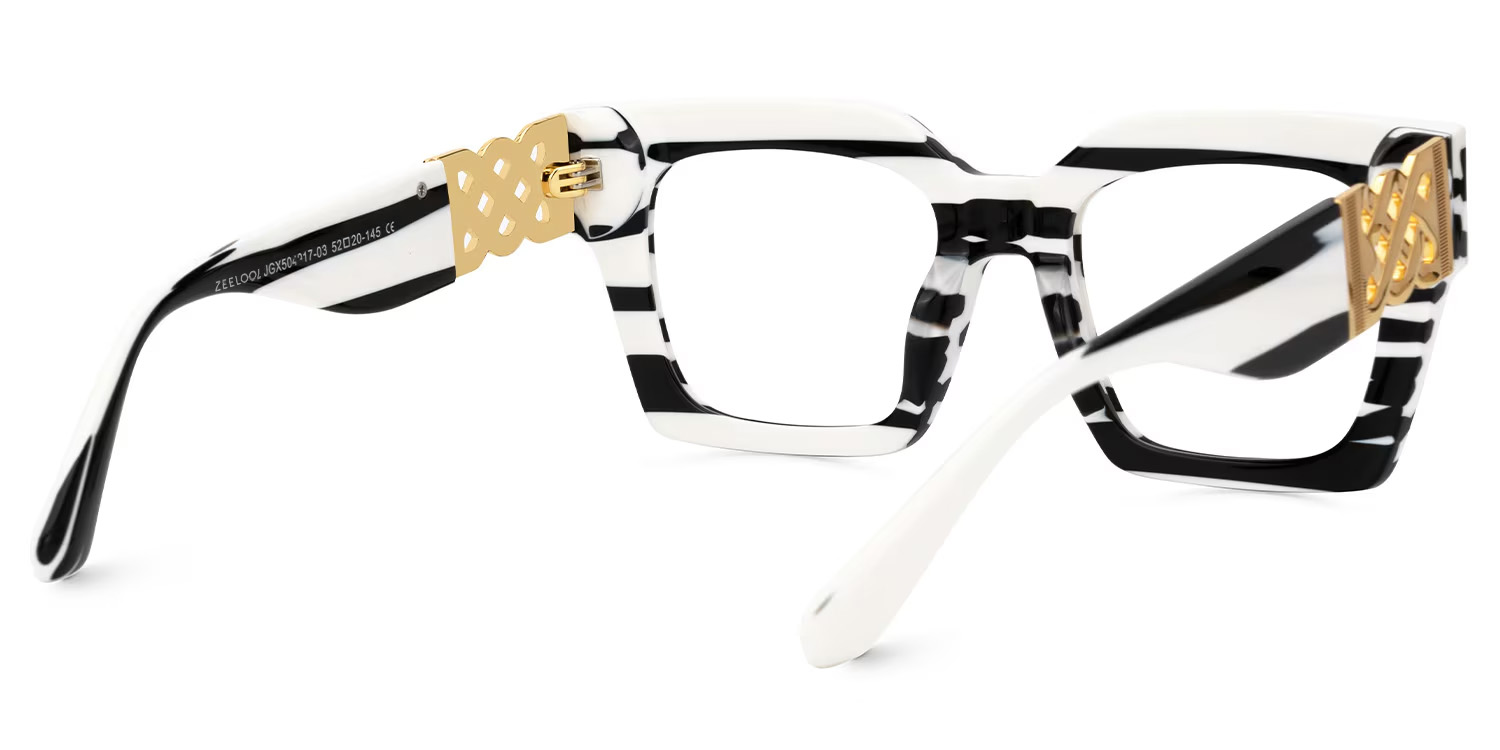 Cummings Square Black-White Striped Glasses4