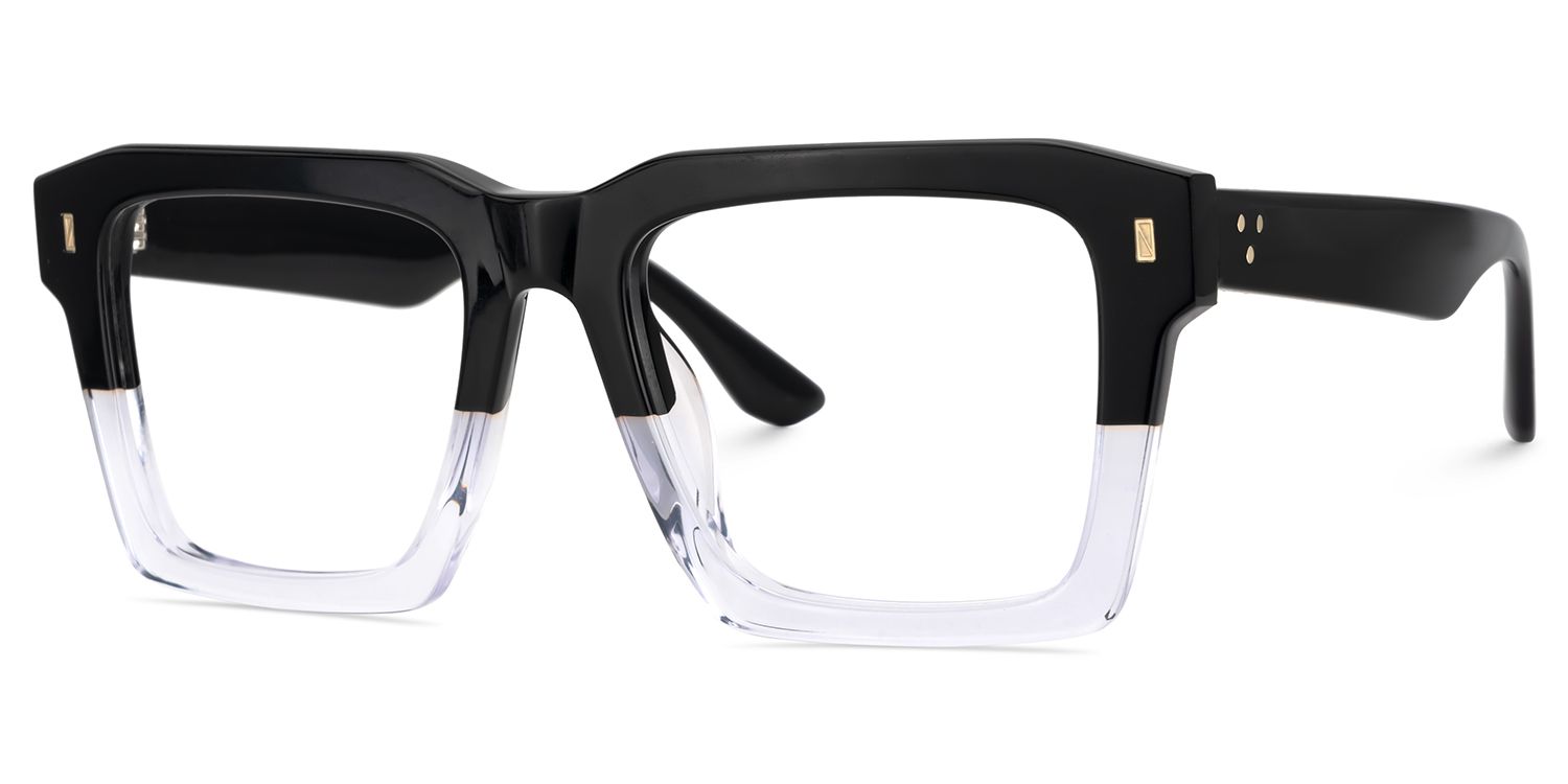 Large Square Prescription Glasses With Black And Clear Color4