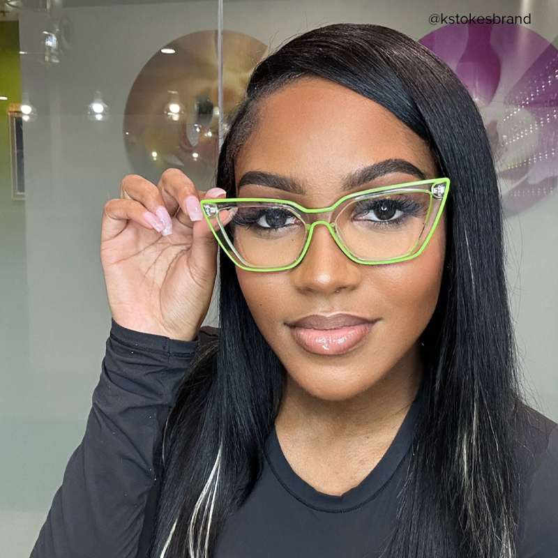 Zeelool Lime Green Cat Eye Glasses & Cyberpunk Frame6
