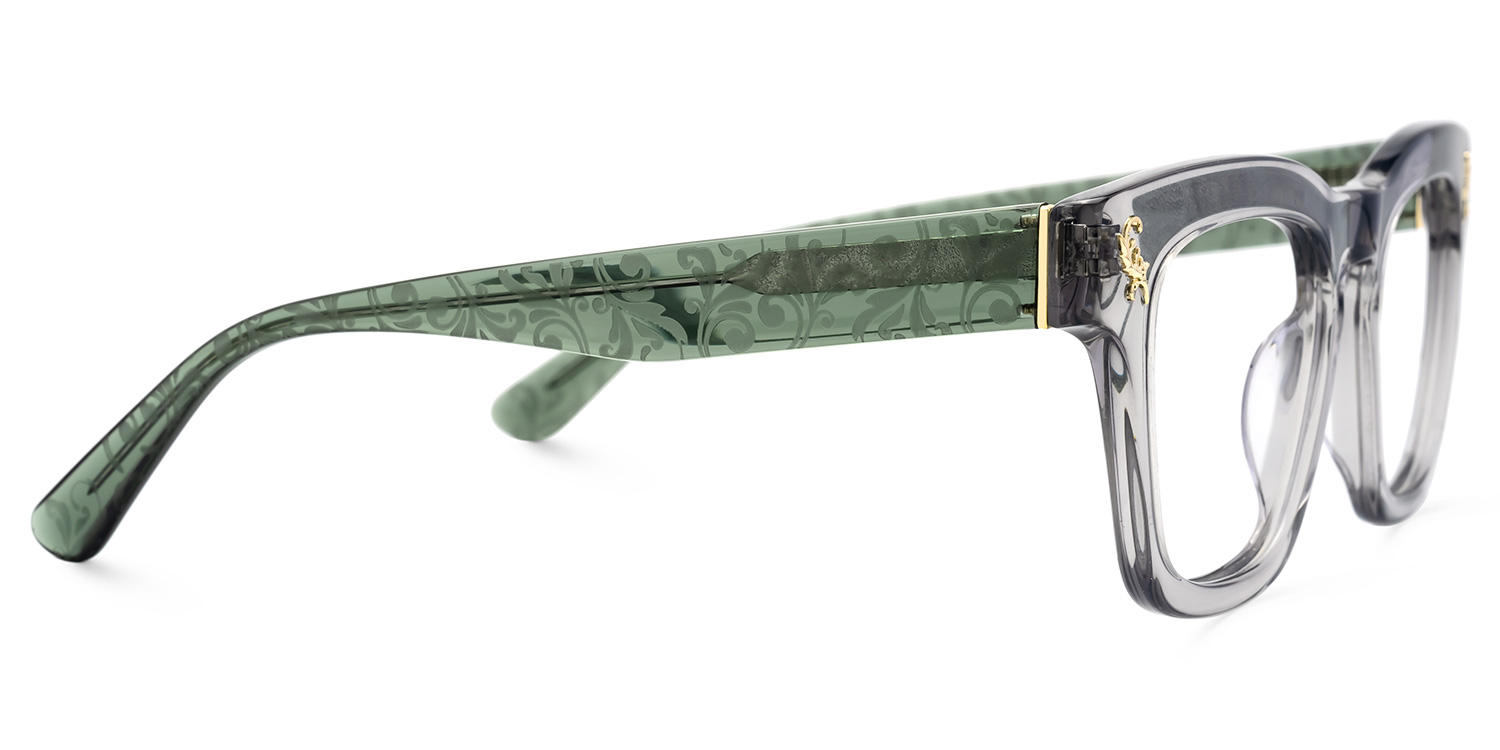 Square Gray Classic Glasses With Green Arms - Dodard Acetate Frame Glasses2