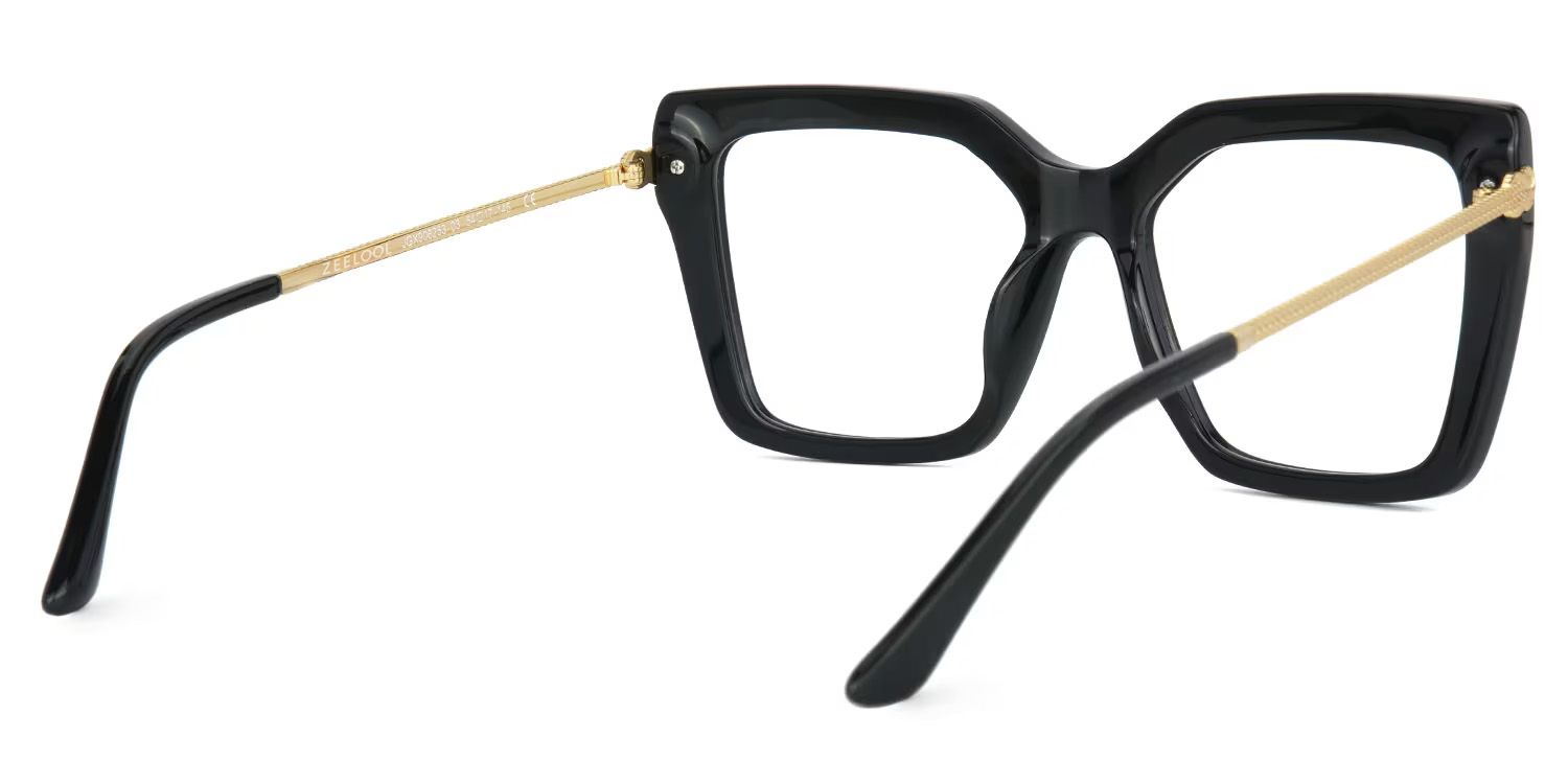 Flora Square Glossy Black Frame Glasses with Gold Arms3