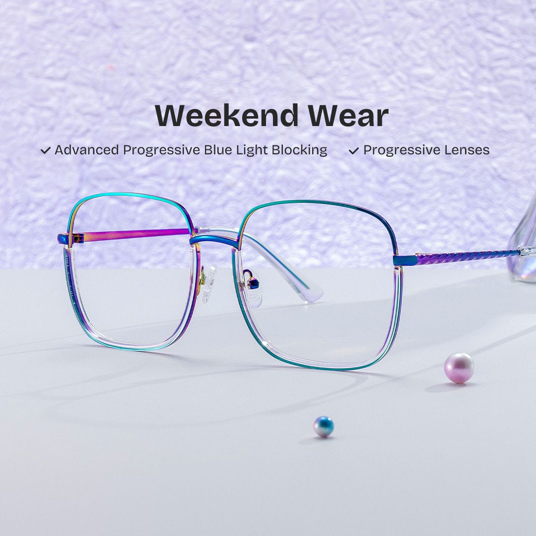 Wade Square Iridescent Color Frame Glasses for Women | ZEELOOL Canada0