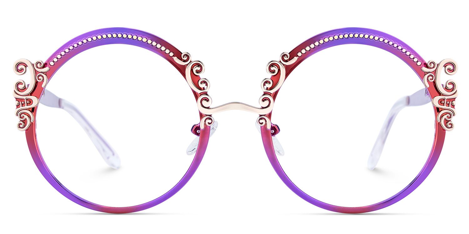 Purple Metal Eyeglasses For Women With Carved Floral Pattern1