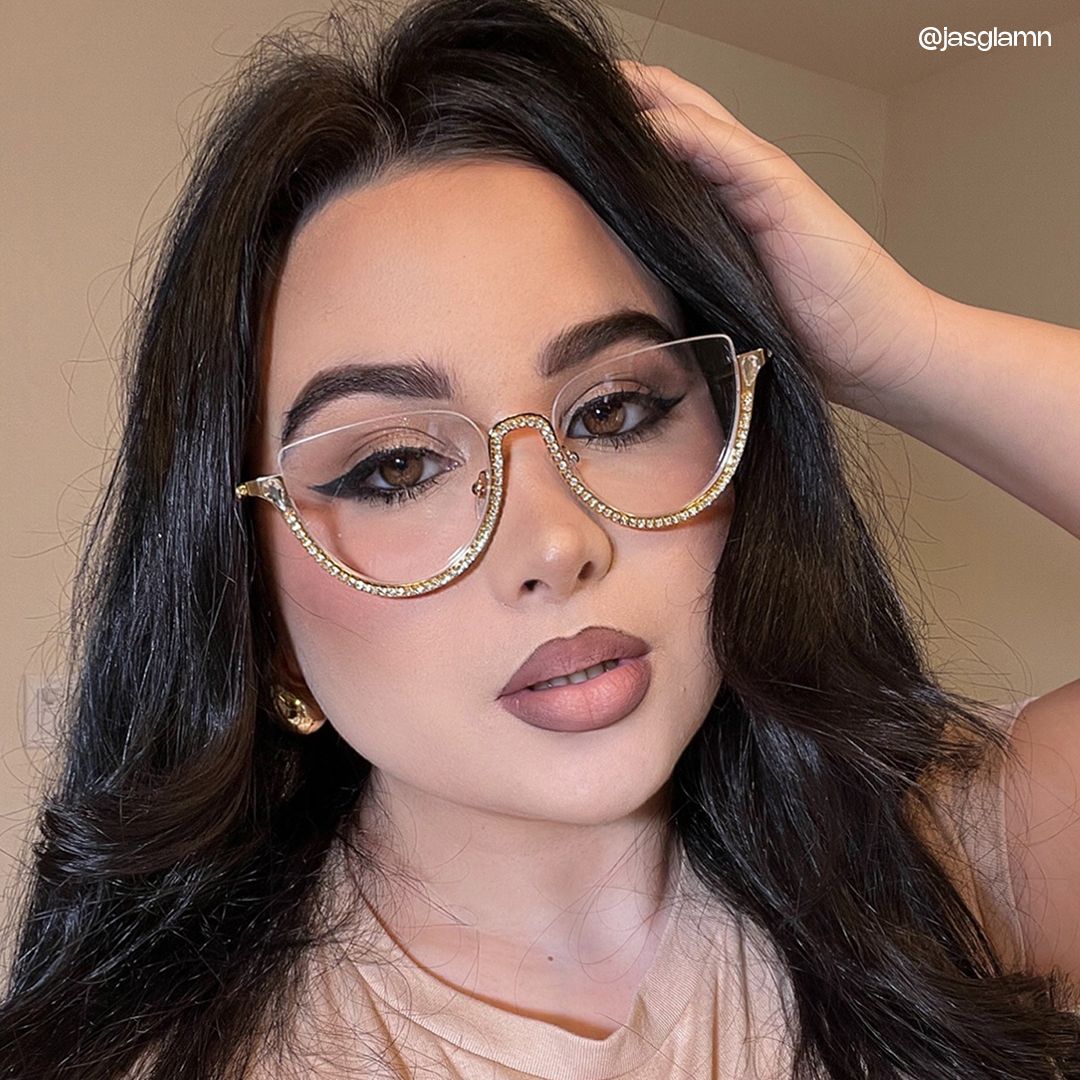 Half Frame Cat Eye Glasses With Shiny Diamonds8
