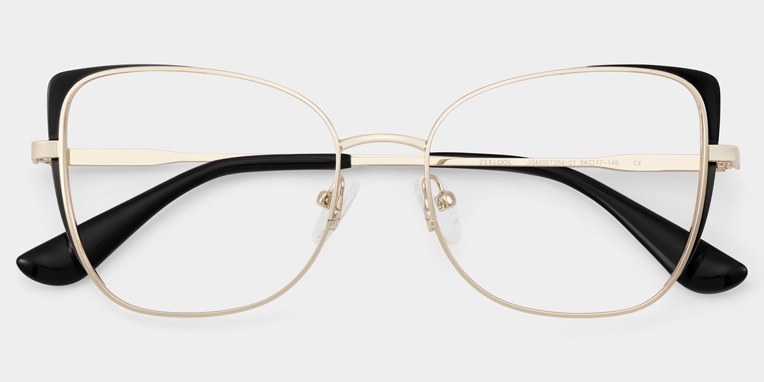 Tessa Black Gold Frame Glasses with Cat eye Frame Online | ZEELOOL Canada2