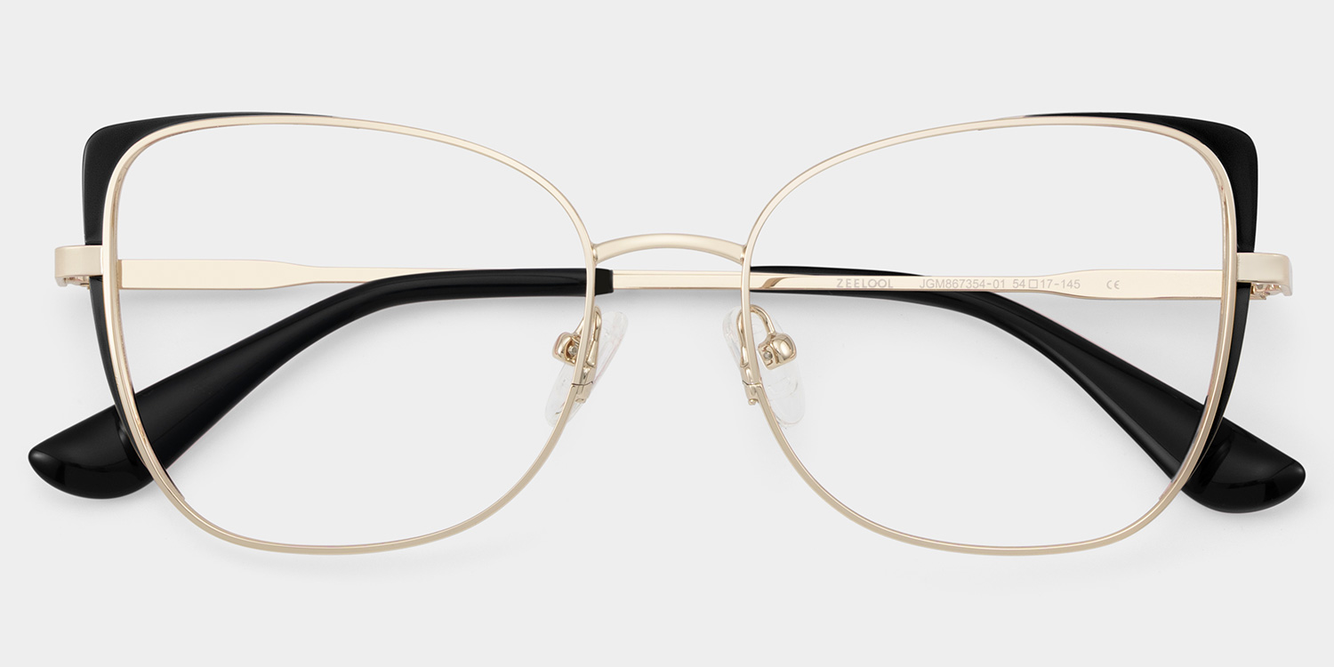 Tessa Black Gold Frame Glasses with Cat eye Frame Online | ZEELOOL Canada2