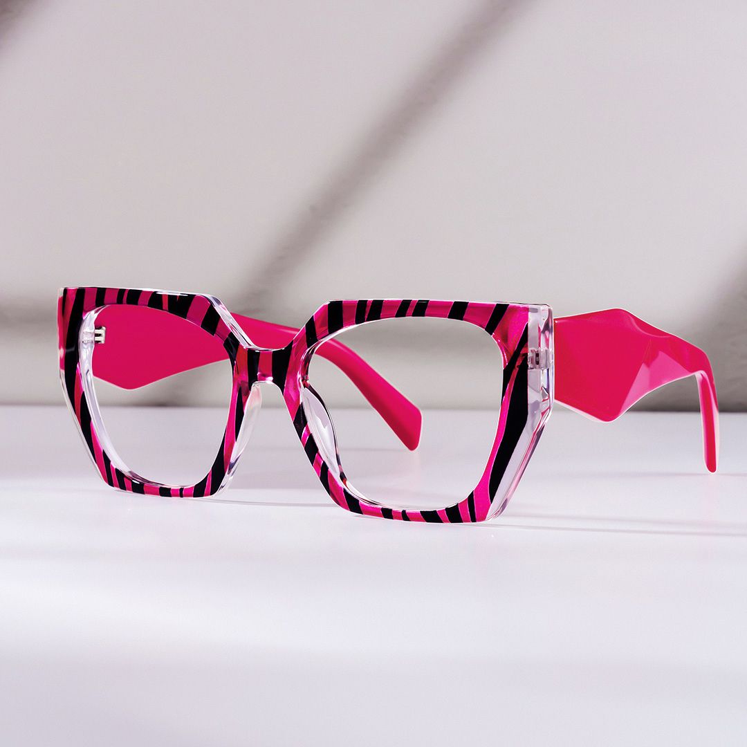 Affordable Hot Pink Zebra Hexagon Shaped Prescription Glasses0