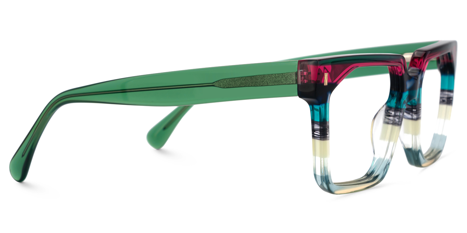 Big Rectangle Glasses With Transparent Green Temples5