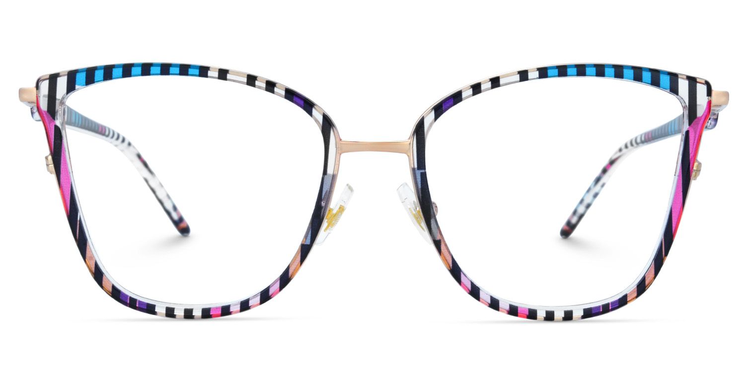 Cateye Blue Purple Stripe Glasses Nerd Frames - Marisa deals at Zeelool1