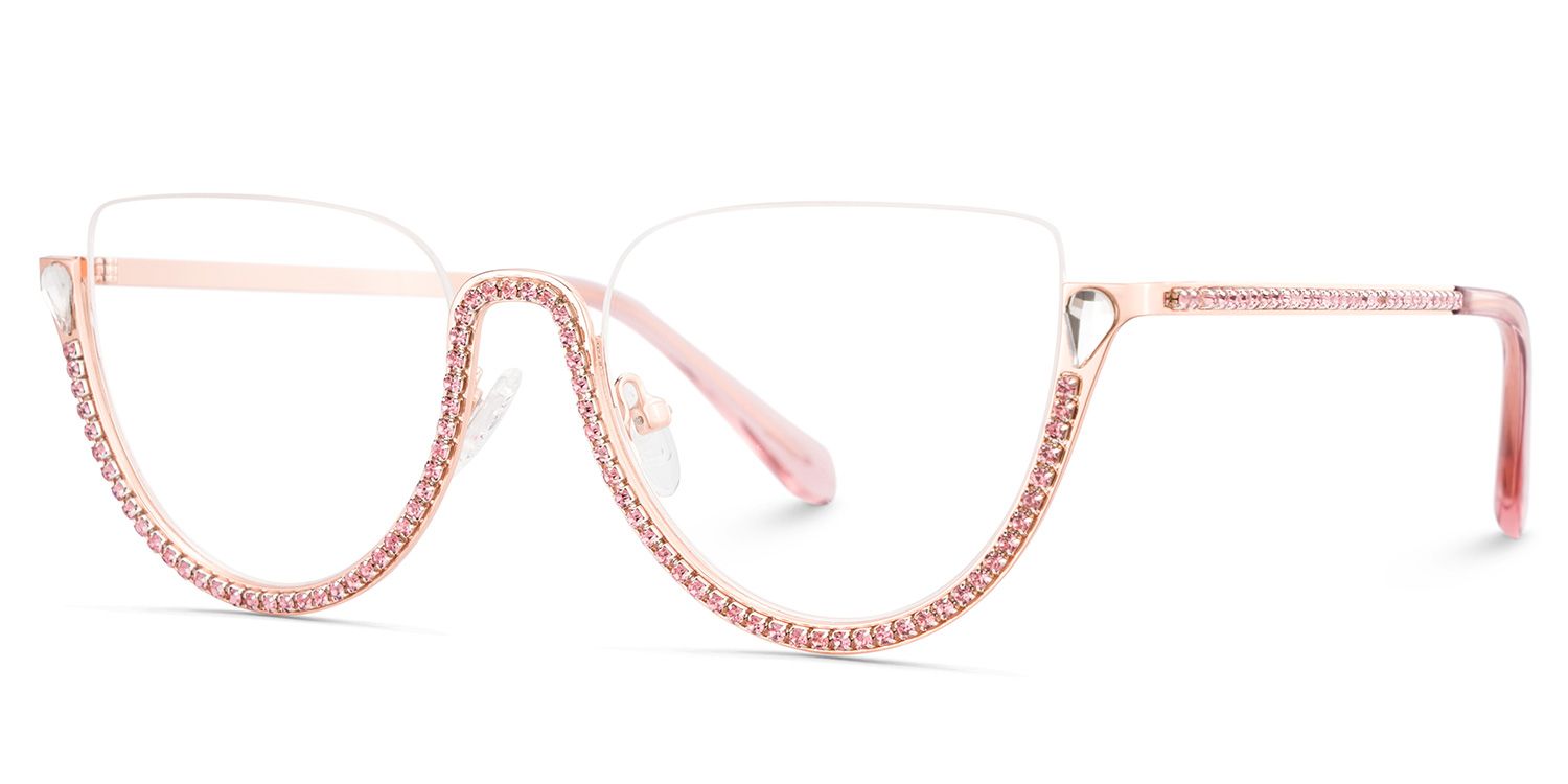 Half Frame Cat Eye Glasses With Shiny Pink Diamonds4