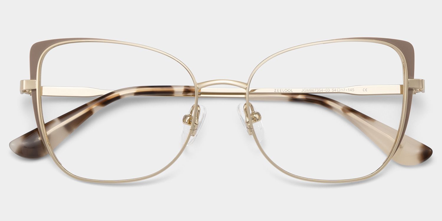 Tessa Khaki Gold Frame Glasses with Cat eye Frame Online | ZEELOOL Canada2