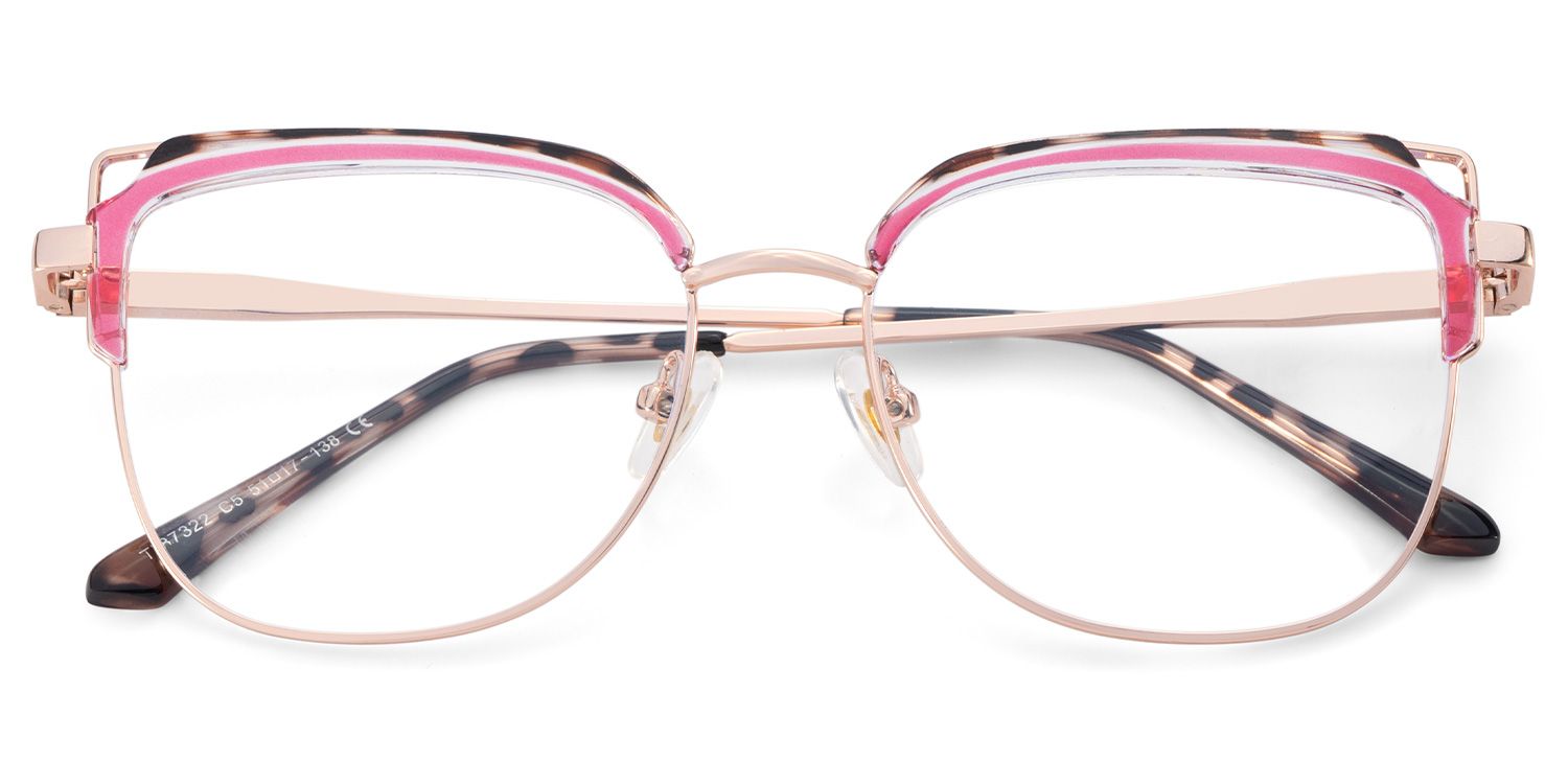Samson Pink Square Glasses With Tortoiseshell Color-Block Design2