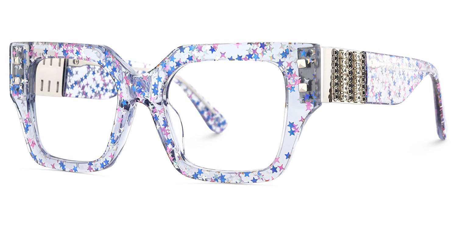 Square Blue Transparent Frame Glasses on Sale2