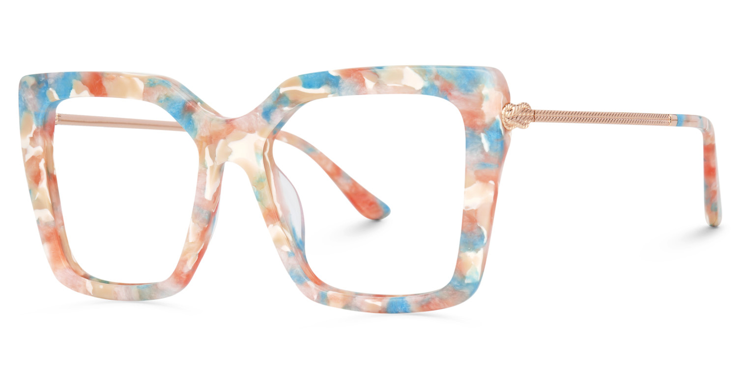 Flora Orange-Floral Marble Eyeglasses with Square Frames1