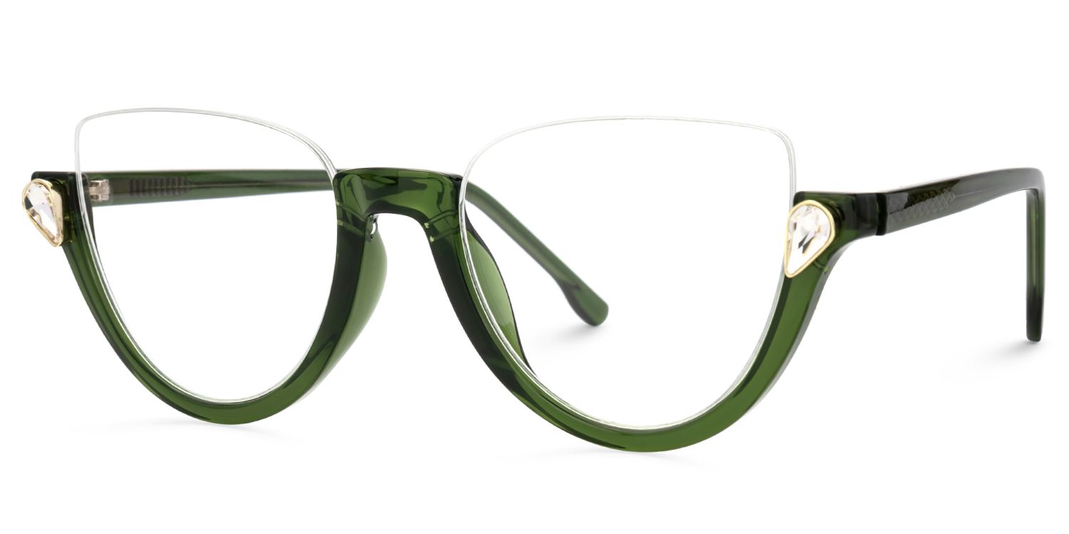 Felicia Cat Eye Green Eyeglasses and Semi-Rimless1