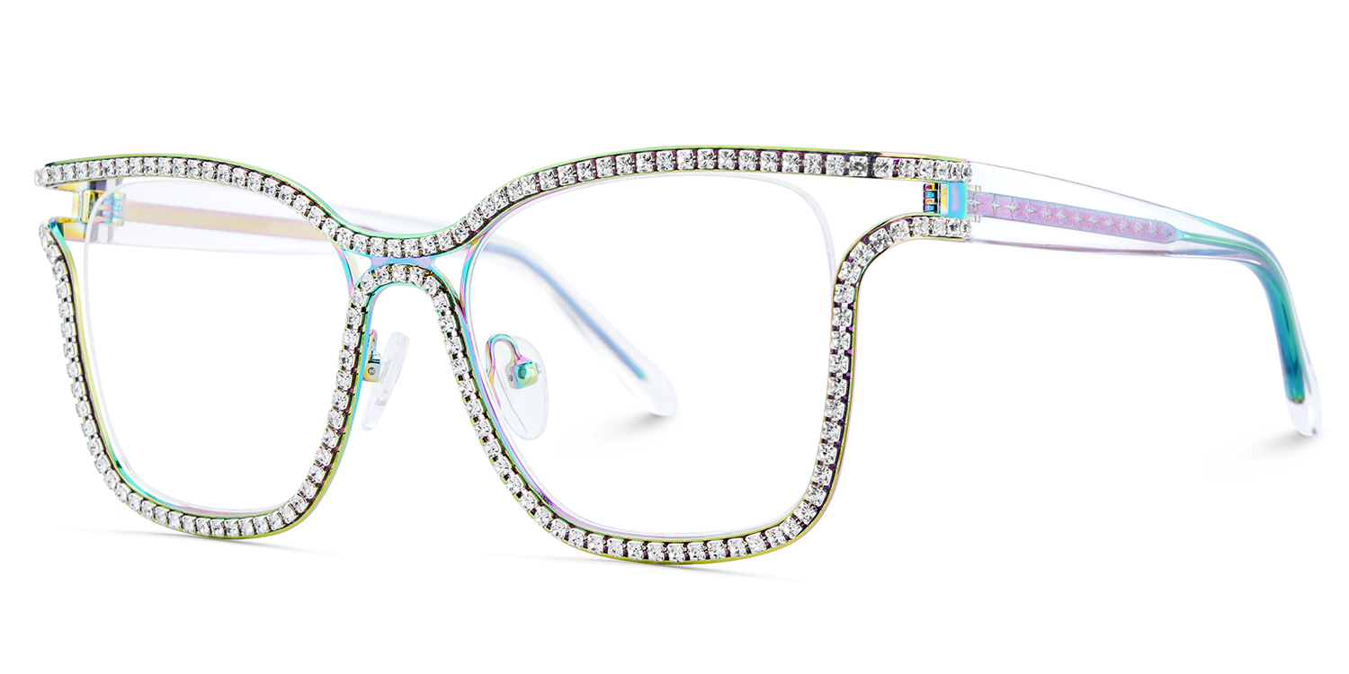 Half Rim Square Glasses With Decorated Shiny Diamonds3