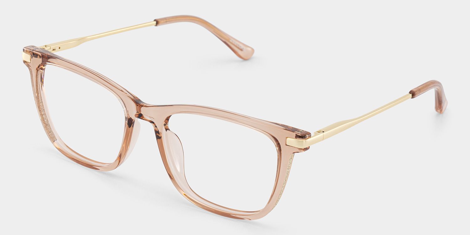 Selena Transparent Beige Rectangle Sparkling Frame Glasses | ZEELOOL2