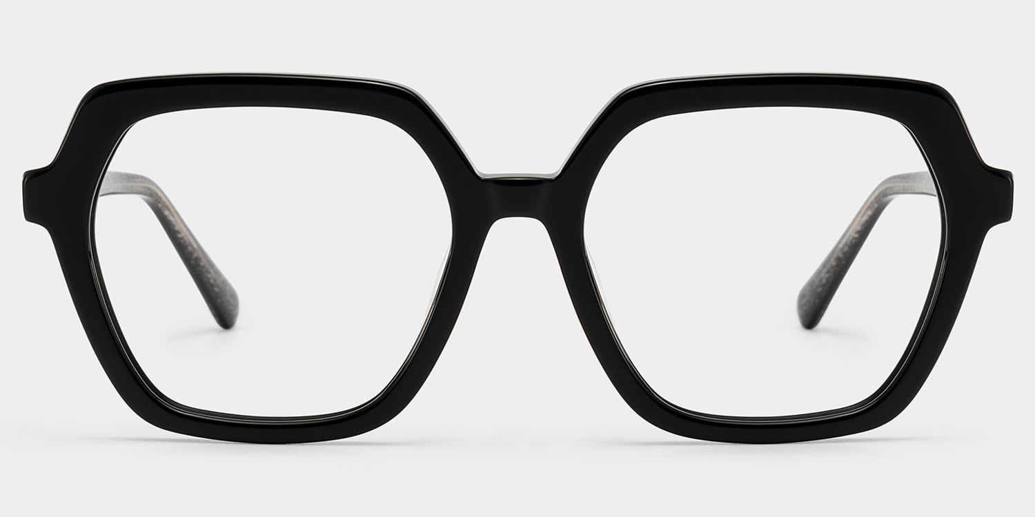 Devon Black Hexagon Glasses Frames with Dark Grey Sparkling | ZEELOOL0