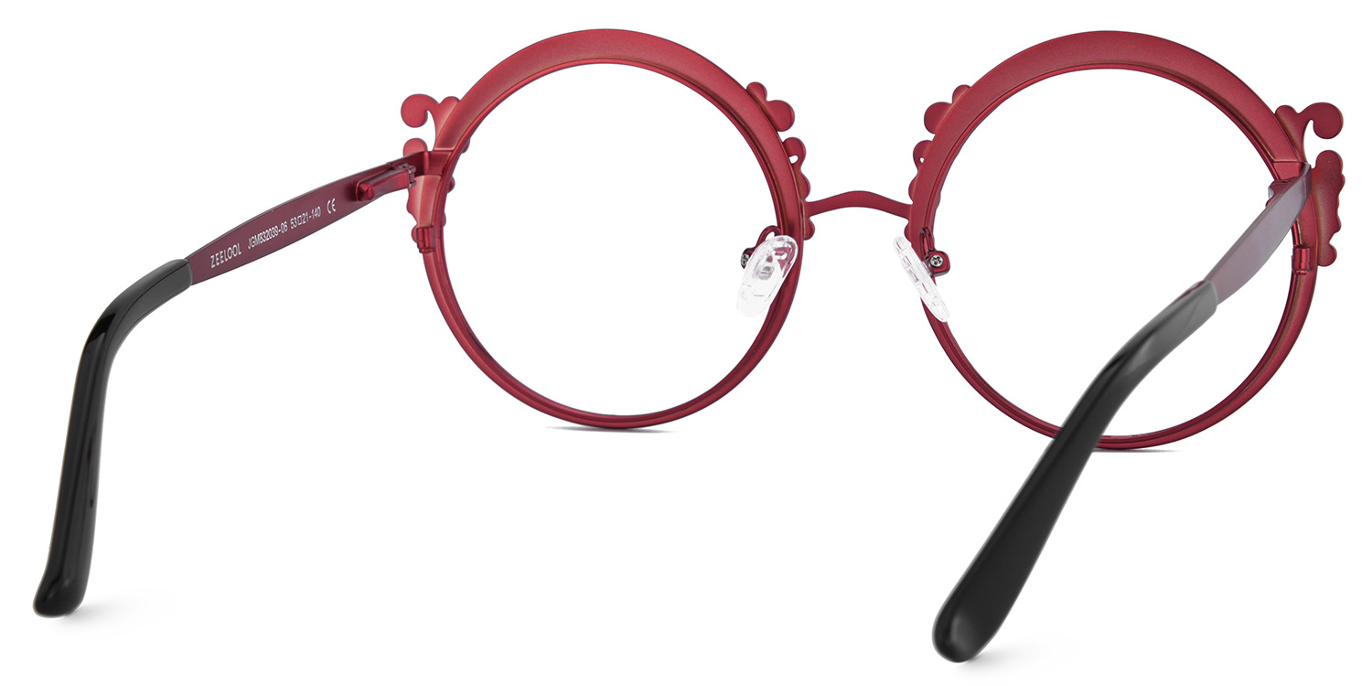 Red Round Glasses Frames With Carved Floral Pattern5