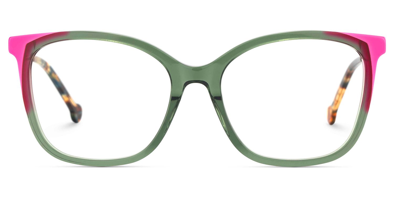 Nico Eyeglasses in Square Green Pink Frame | ZEELOOL Canada1