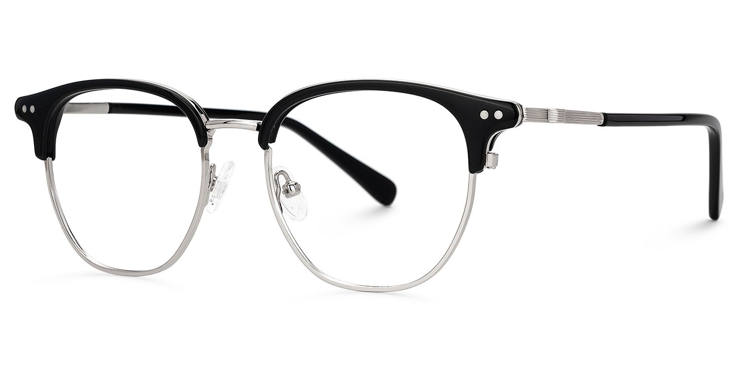 Black Mixed-Materials Geometric Eyeglasses- Geno1