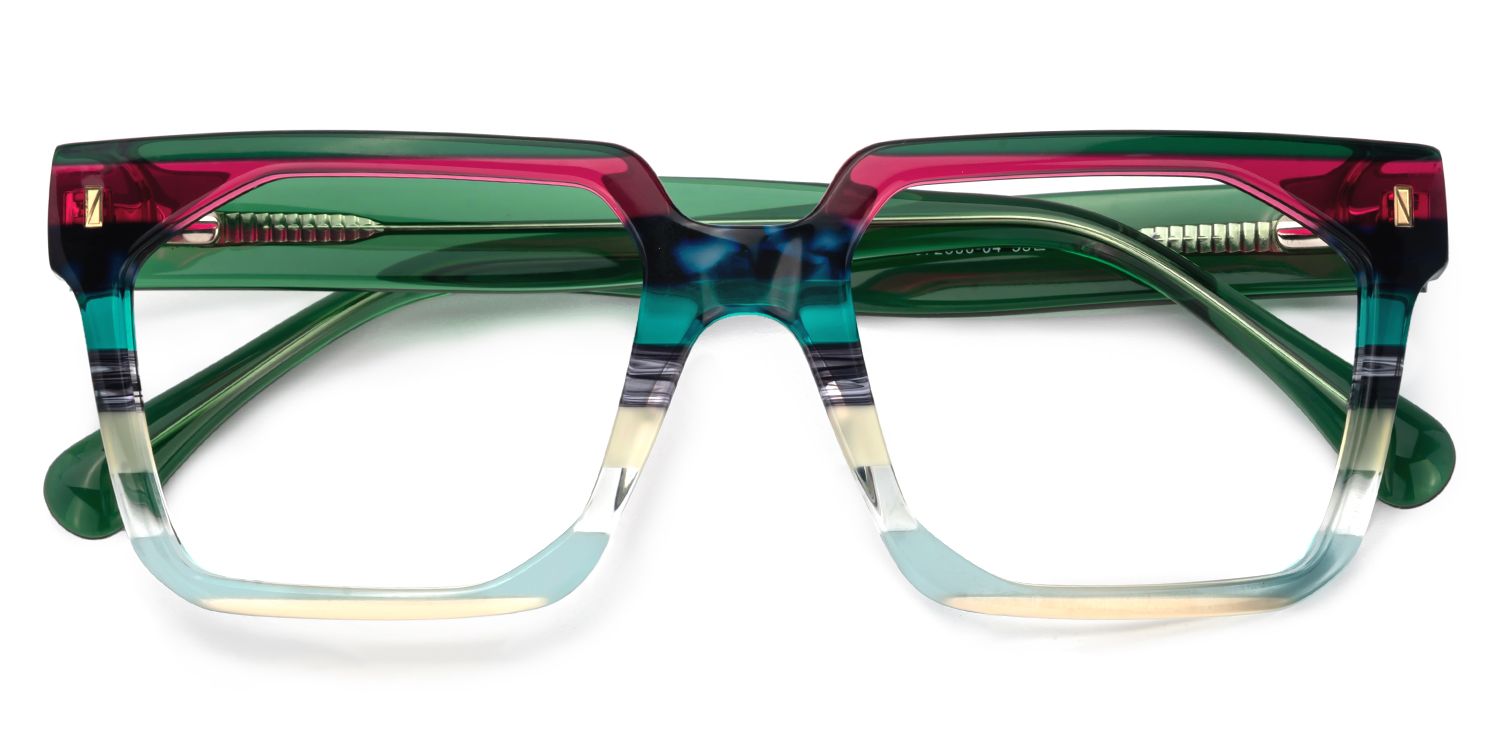 Big Rectangle Glasses With Transparent Green Temples3