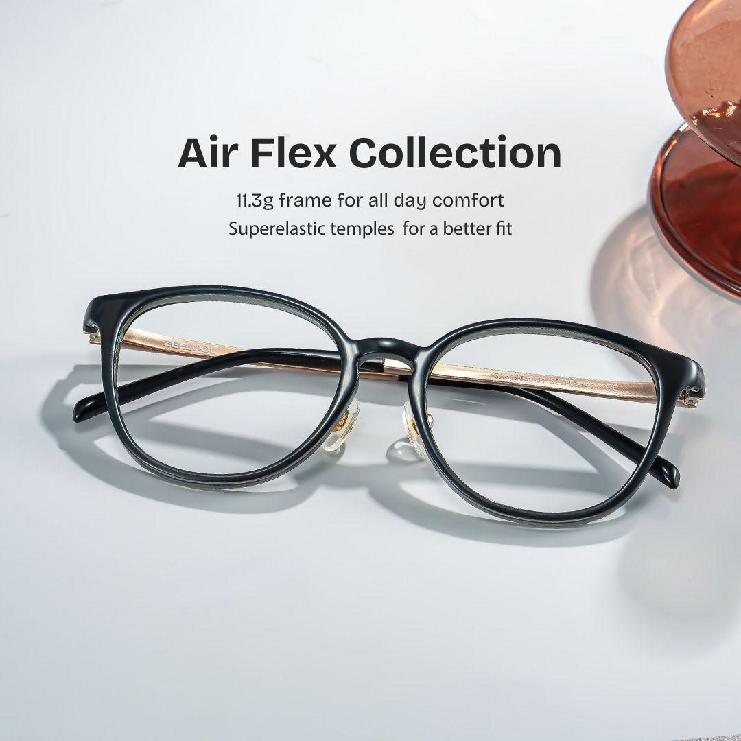 Amanda Rectangle Black Frame Glasses with Gold Trim | ZEELOOL CANADA0