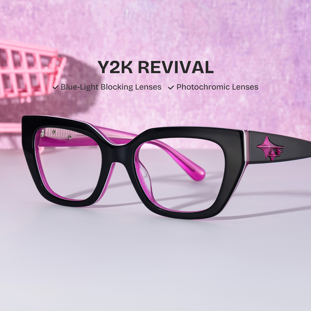 ZEELOOL Flare Rectangle Black Glasses